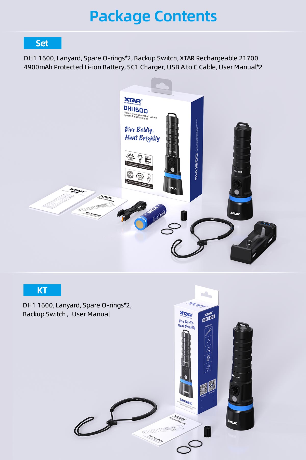 Xtar Hunter DH1 1600 lumen dykkerlykt - sett