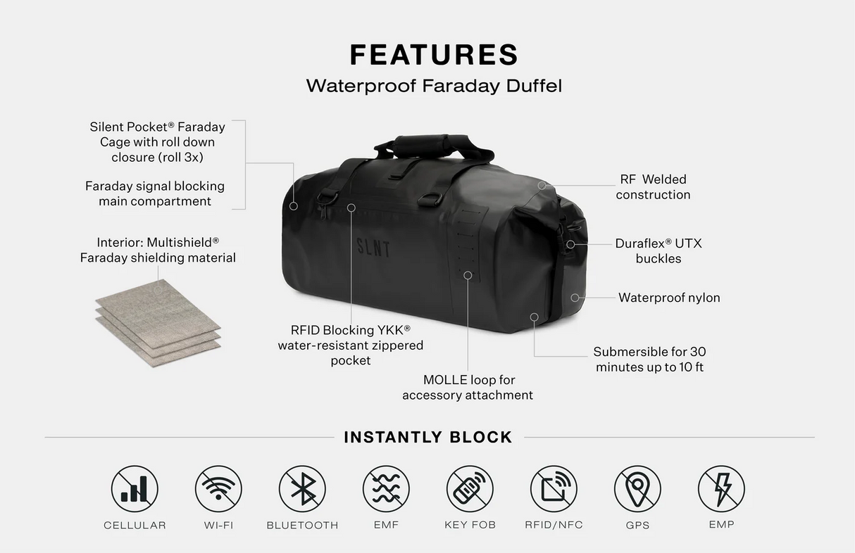 SLNT® - Vanntett Faraday duffelbag - Oppgradert modell