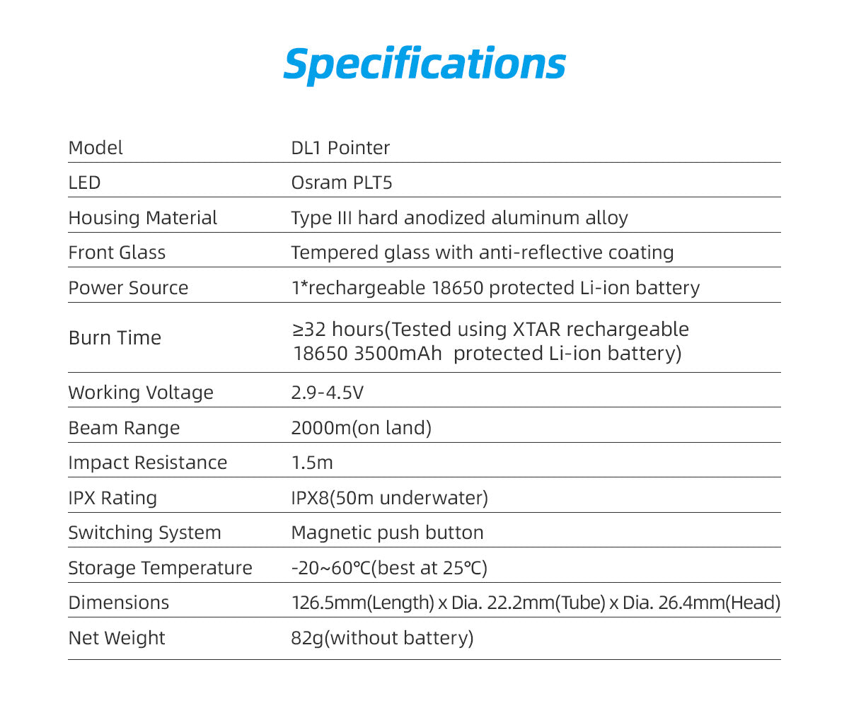 Xtar Pointer DL1 dykkerlykt - KIT