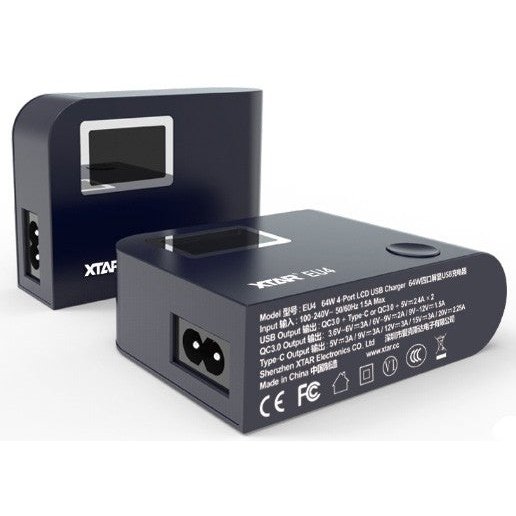 Xtar EU4 64W 4-Port LCD USB-C lader med QC3
