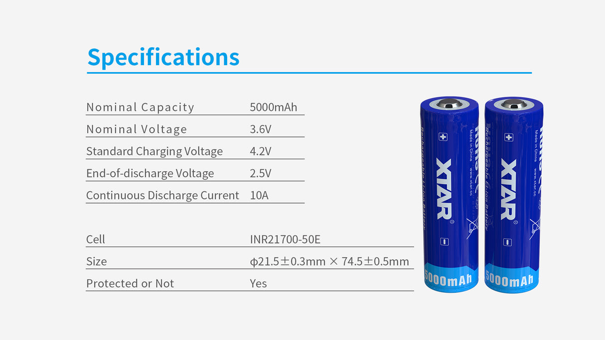 Xtar 21700 - 5000 mAh 10A batteri