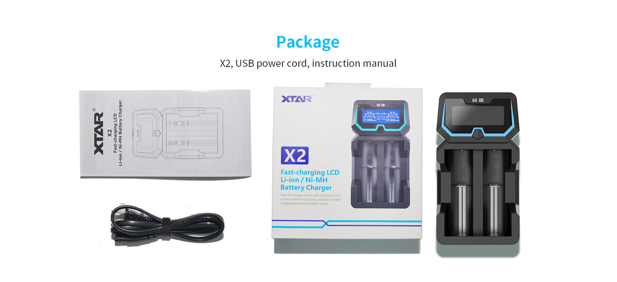 Xtar X2 - Hurtiglader for Li-Ion batterier.