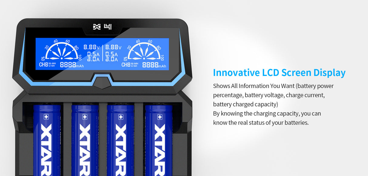 Xtar X4 - Hurtiglader for Li-Ion batterier.