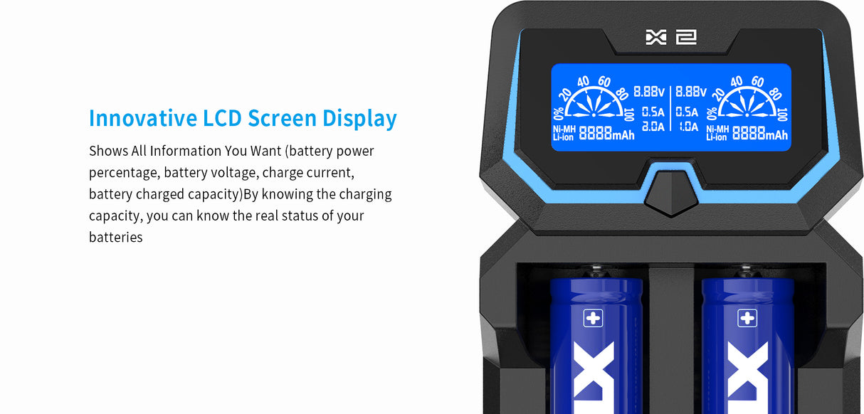 Xtar X2 - Hurtiglader for Li-Ion batterier.