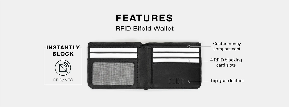 SLNT® - RFID-Lommebok i sort skinn