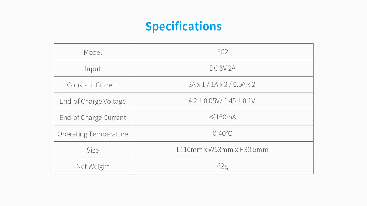 Xtar FC2 - Elektronisk lader for 2 batterier