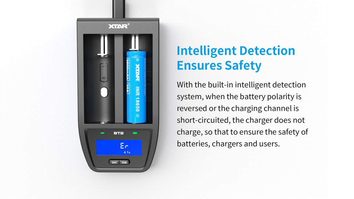 Xtar ST2 - Hurtiglader for Li-Ion batterier