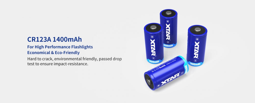 Xtar CR123A tørrbatteri 3.0V, 1400 mAh, 2 stk