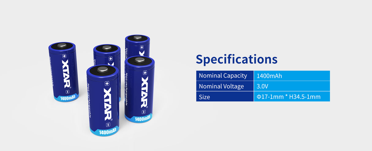 Xtar CR123A engangs Litium Ion batteri 1400 mAh